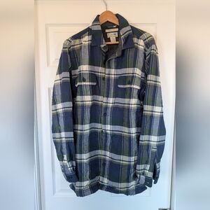 L.L. Bean Men's Navy, Green & White Plaid Shirt Jacket